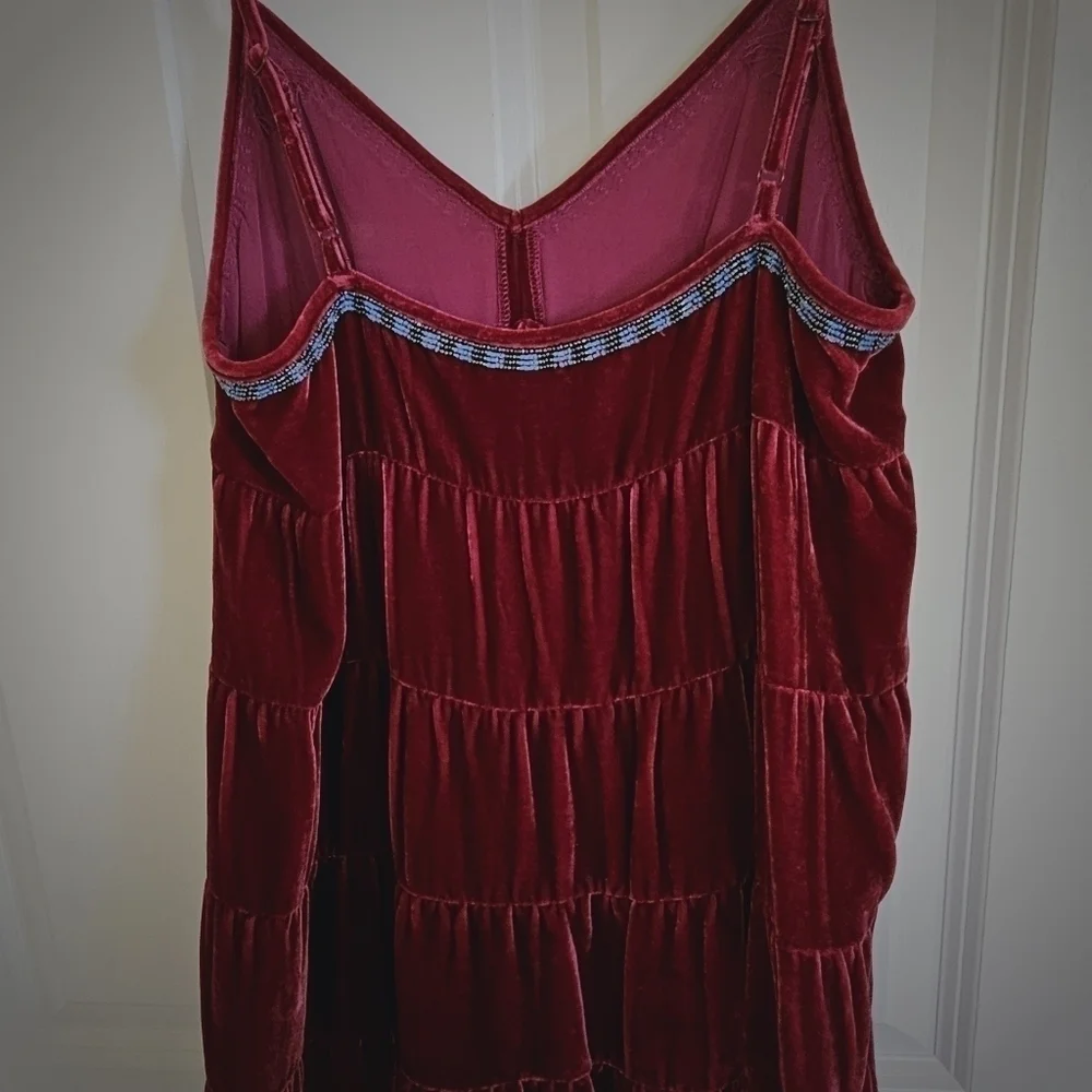 Velvet spaghetti strap baby doll with beaded inlay boho chic . - Picture 5 of 6